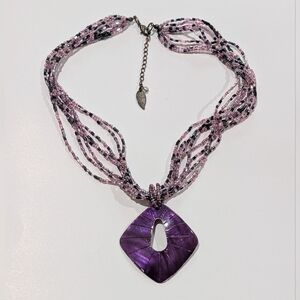 Coldwater Creek Purple Black Multi Strand Beaded 18" Necklace